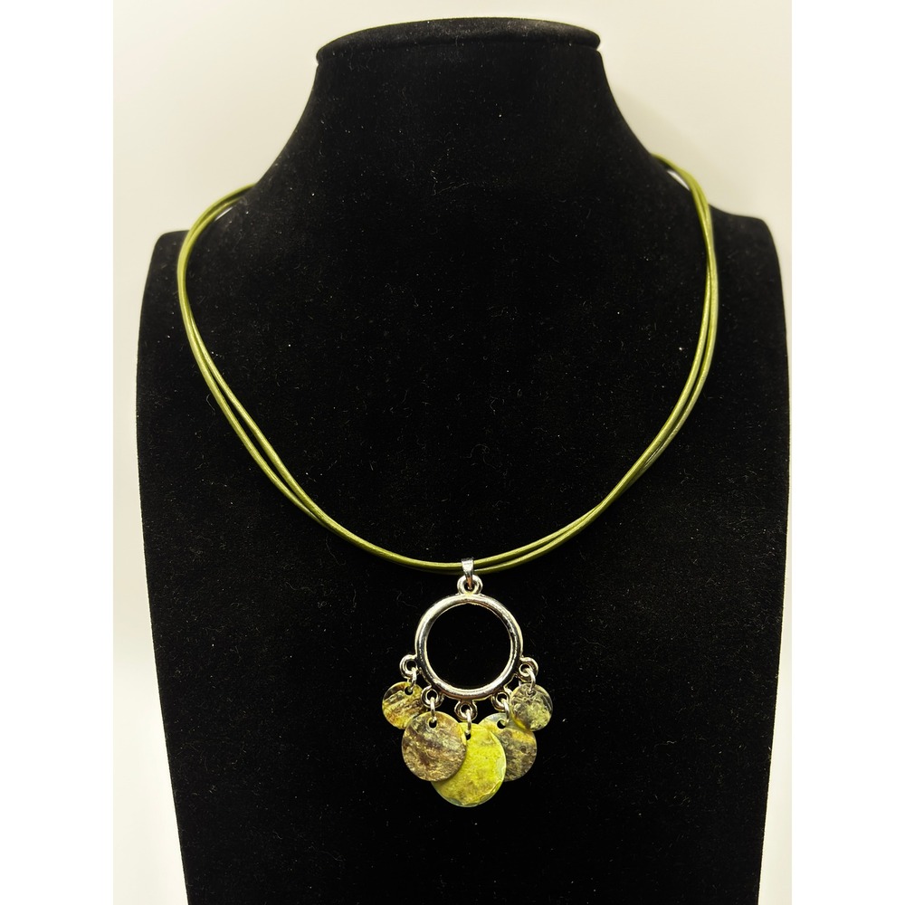 Sonoma Necklace Womens 16" Green Genuine Shell Circle Pendant Double Cord